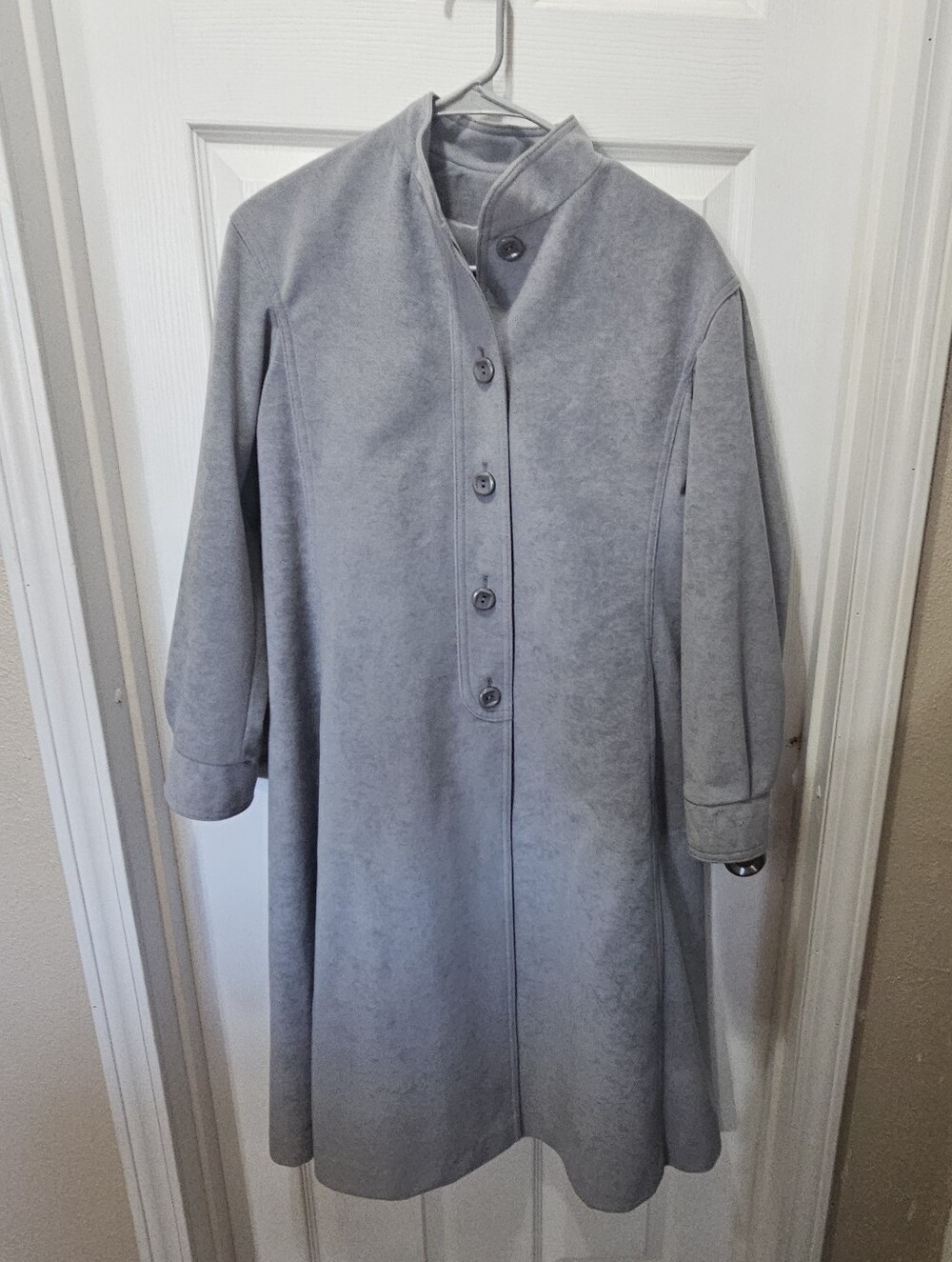 Skin Gear II Vintage Light Grey Blue Ultra Suede Button Up  Trench Coat